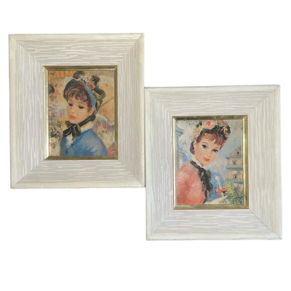 Vintage Steffens Mid Century Set of 2 Small Lady Prints Feminine Wall Hangings - Picture 1 of 8